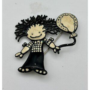 1970s Figural Balloon Girl Enamel Metal Pin-Estate Find